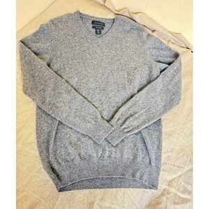 Tahari Sweater 100% Cashmere V-Neck Pullover Gray Long Sleeve Women Sz L Soft